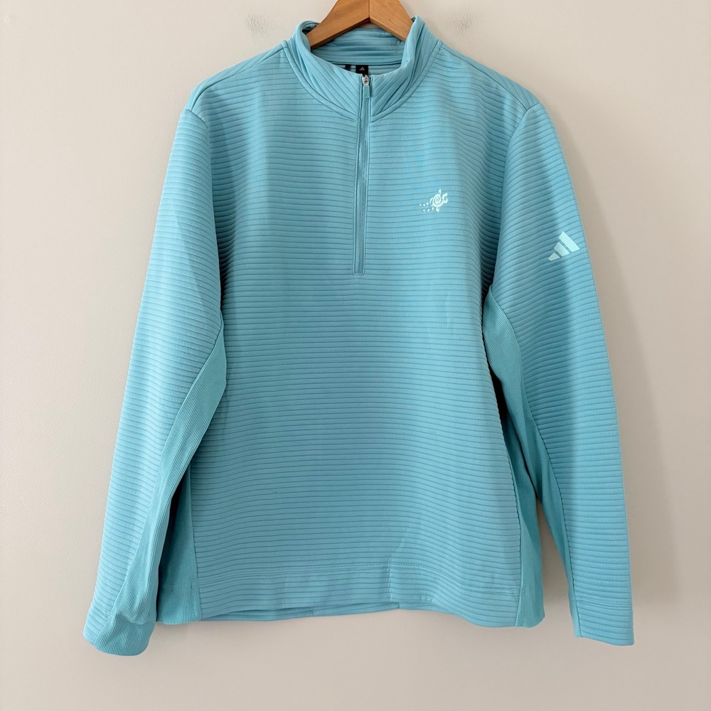 Adidas Pullover Mens XL Turquoise Blue 1/4 Zip Ribbed Texture Golf Athletic Top